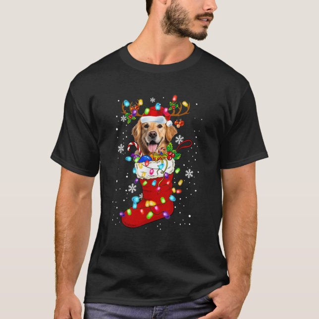 Santa Golden retriever In Christmas Socks Lover Ki T-Shirt (Front)