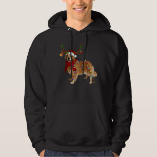 Santa Golden Retriever Reindeer Light Christmas Hoodie