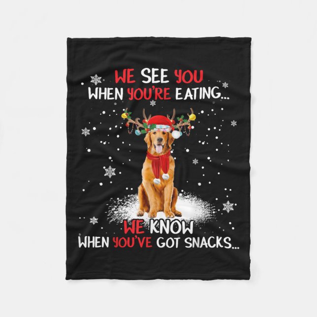 Santa Golden Retriever Reindeer Light Christmas Pa Fleece Blanket (Front)