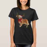 Santa Golden Retriever Reindeer Light Christmas