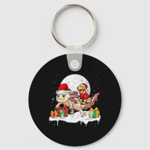 Santa Golden Retriever Riding Axolotl Christmas Ow Key Ring