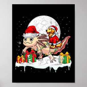 Santa Golden Retriever Riding Axolotl Christmas Ow Poster