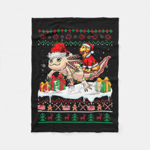 Santa Golden Retriever Riding Axolotl Christmas Sw Fleece Blanket