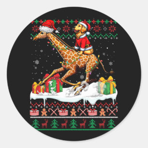 Santa Golden Retriever Riding Giraffe Christmas Sw Classic Round Sticker