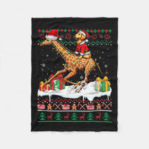 Santa Golden Retriever Riding Giraffe Christmas Sw Fleece Blanket