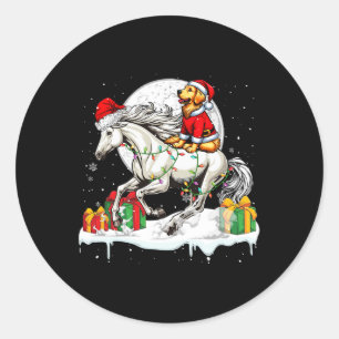 Santa Golden Retriever Riding Horse Christmas Owne Classic Round Sticker