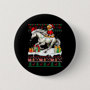 Santa Golden Retriever Riding Horse Christmas Swea 6 Cm Round Badge