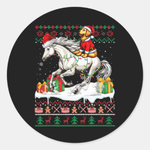 Santa Golden Retriever Riding Horse Christmas Swea Classic Round Sticker
