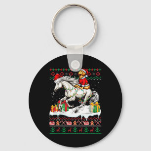 Santa Golden Retriever Riding Horse Christmas Swea Key Ring