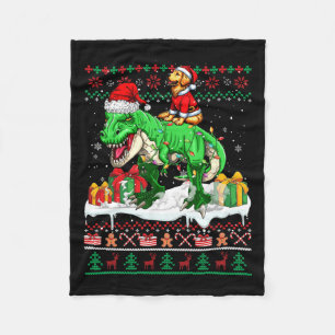 Santa Golden Retriever Riding T-rex Christmas Swea Fleece Blanket