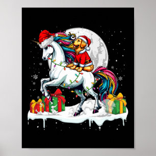 Santa Golden Retriever Riding Unicorn Christmas Ow Poster