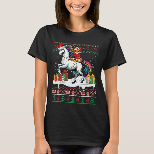 Santa Golden Retriever Riding Unicorn Christmas Sw T-Shirt (Front)