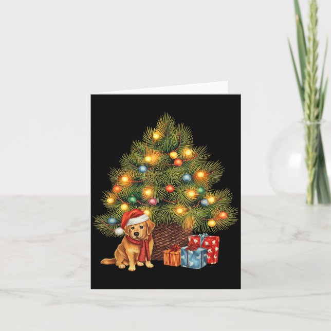 Santa Golden Retriever Tree Christmas Lights Dog X Card (Front)