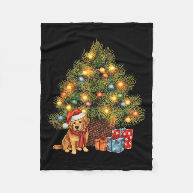 Santa Golden Retriever Tree Christmas Lights Dog X Fleece Blanket (Front)