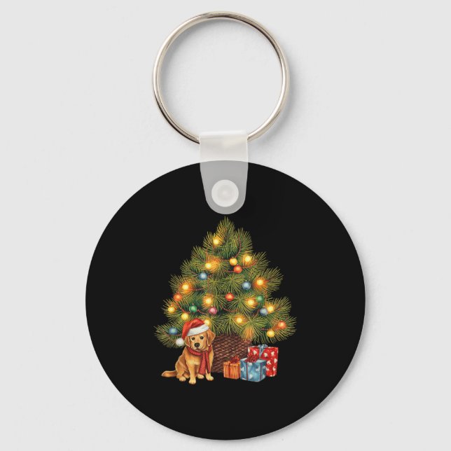 Santa Golden Retriever Tree Christmas Lights Dog X Key Ring (Front)