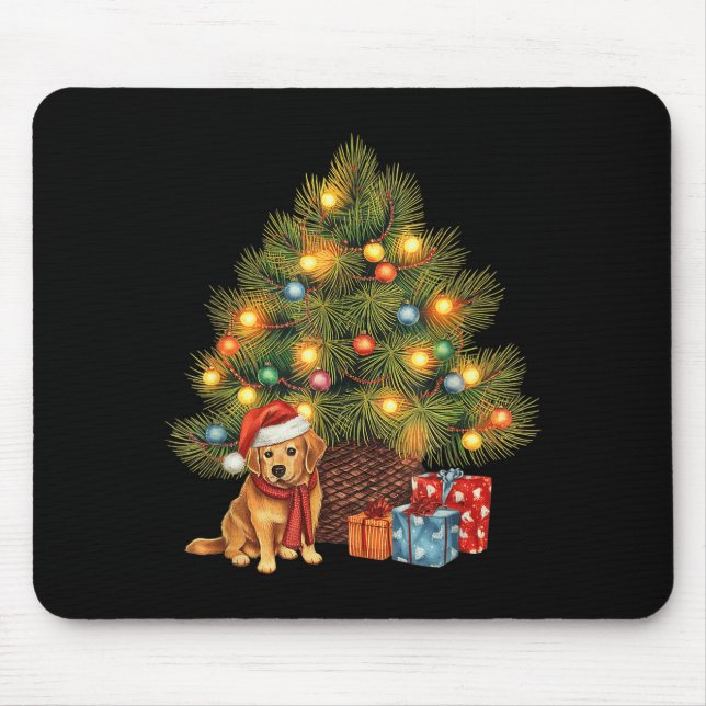Santa Golden Retriever Tree Christmas Lights Dog X Mouse Mat (Front)