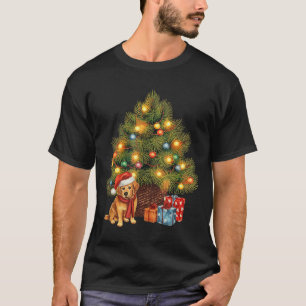 Santa Golden Retriever Tree Christmas Lights Dog X T-Shirt