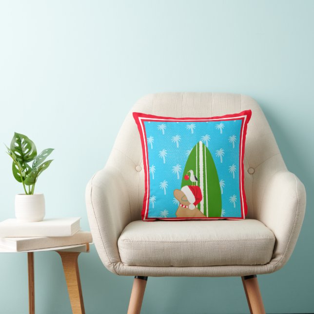 Santa Golden Surfboard Dog Seagull Christmas Cushion (Chair)