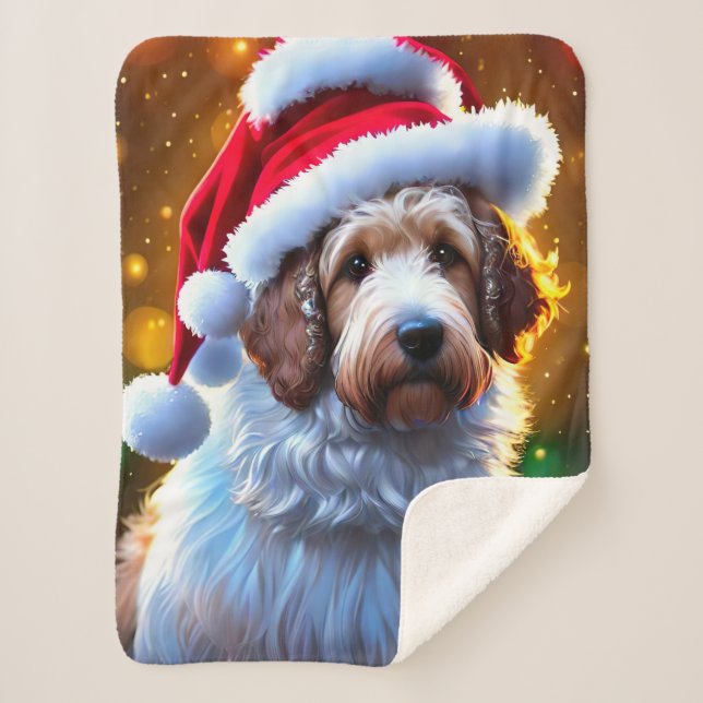 Santa Goldendoodle, Cute Christmas Dog Blanket (Front)