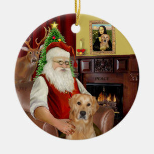 Santa - GoldenRetriever (K) Ceramic Tree Decoration