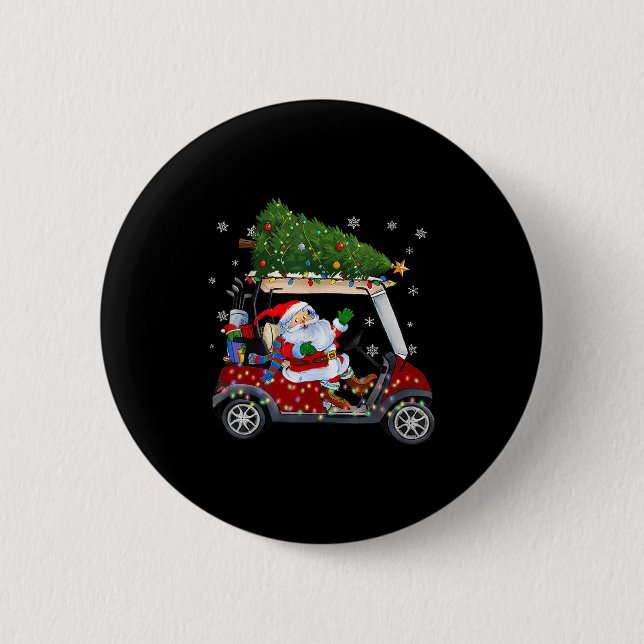 Santa Golf Cart Christmas Tree Lights Xmas Golfer  6 Cm Round Badge (Front)