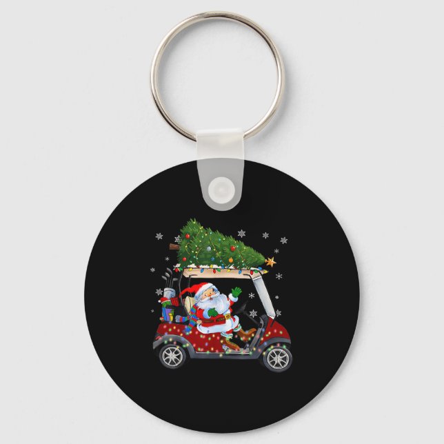 Santa Golf Cart Christmas Tree Lights Xmas Golfer  Key Ring (Front)