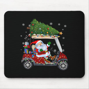 Santa Golf Cart Christmas Tree Lights Xmas Golfer Mouse Mat