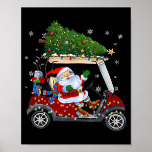 Santa Golf Cart Christmas Tree Lights Xmas Golfer  Poster
