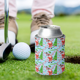 Santa Golfing by Christmas Tree Can Cooler