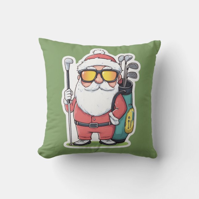 Santa Golfing Christmas Fun Cushion (Front)
