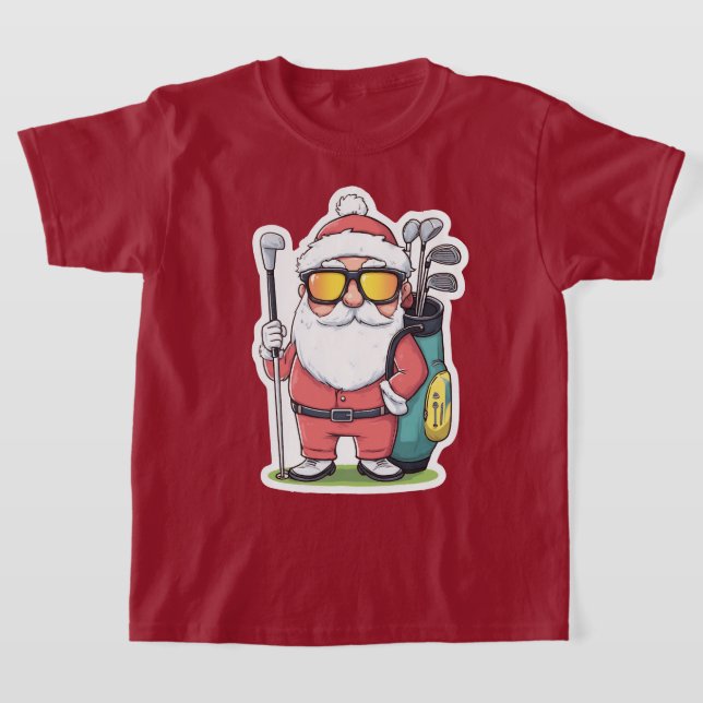 Santa Golfing Christmas Fun T-Shirt (Laydown)