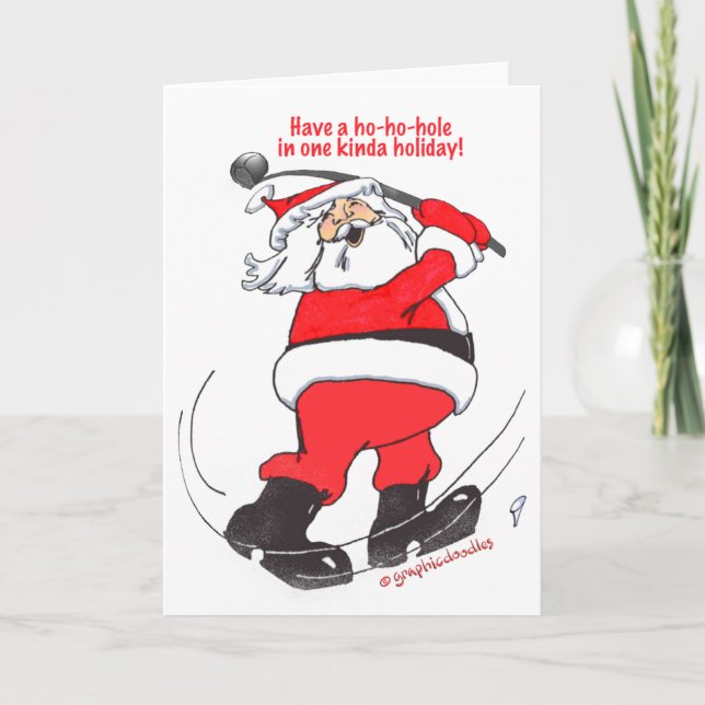 Santa golfing Christmas gifts. Holiday Card (Front)