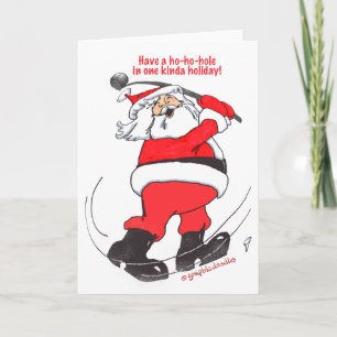 Santa golfing Christmas gifts. Holiday Card
