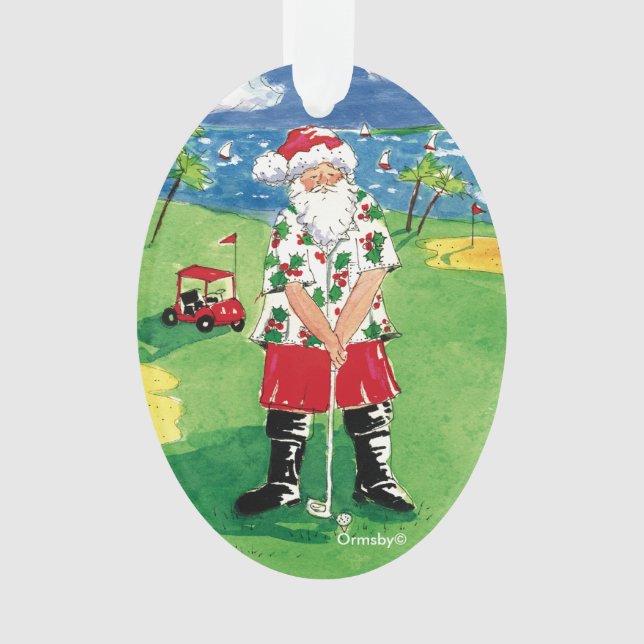 Santa golfing Christmas ornament (Front)