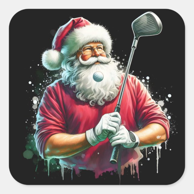 Santa Golfing in Festive Outfit Square Sticker (Front)