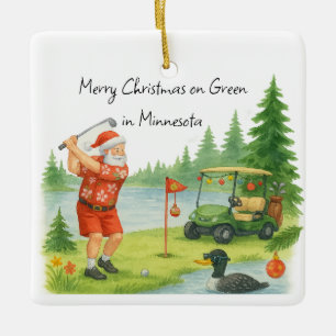 Santa Golfing in Minnesota Holiday Ceramic Orname Ornament