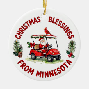Santa Golfing in Minnesota Holiday Ceramic Tree Decoration
