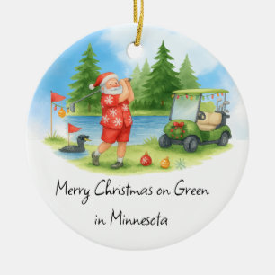 Santa Golfing in Minnesota Holiday Ceramic Tree Decoration
