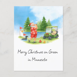 Santa Golfing in Minnesota Holiday  Postcard