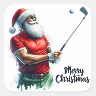 Santa Golfing in Winter Gear Square Sticker