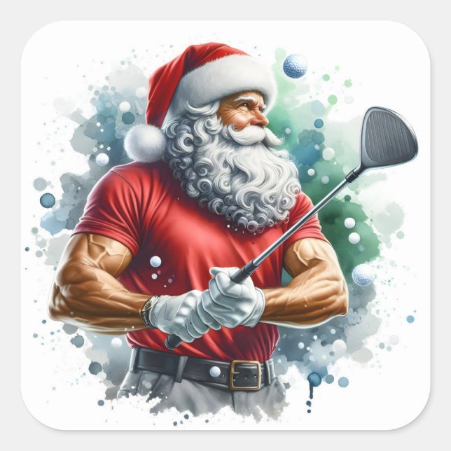 Santa Golfing in Winter Square Sticker (Front)