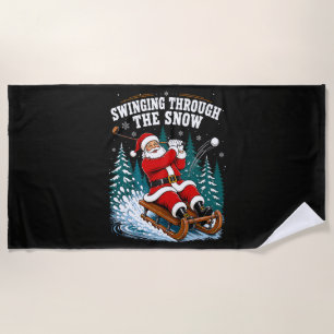 santa golfing merry christmas golfer beach towel