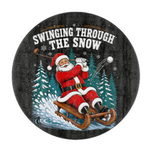 Santa Golfing Merry Christmas Golfer Cutting Board