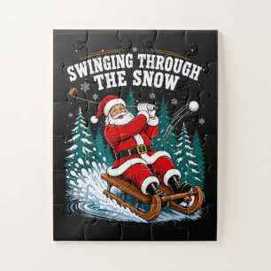 Santa Golfing Merry Christmas Golfer Jigsaw Puzzle