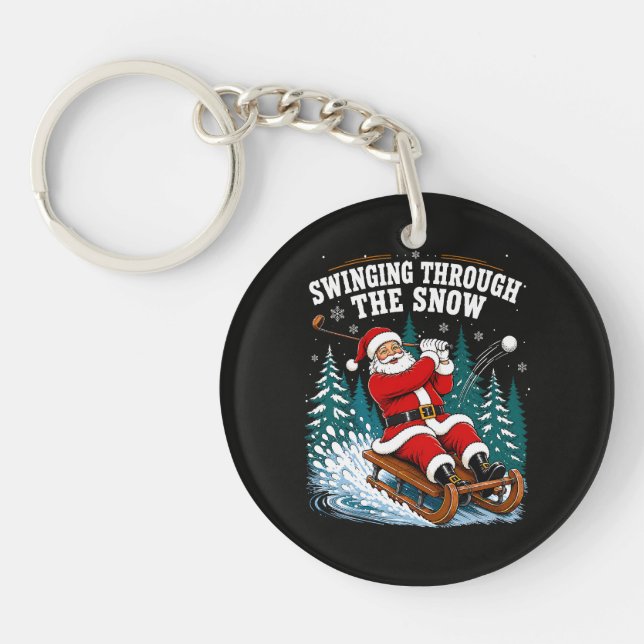 Santa Golfing Merry Christmas Golfer Key Ring (Front)