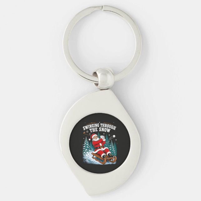 Santa Golfing Merry Christmas Golfer Key Ring (Front)