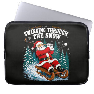 Santa Golfing Merry Christmas Golfer Laptop Sleeve