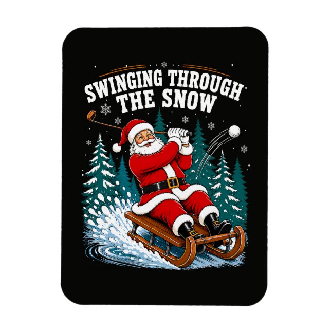 Santa Golfing Merry Christmas Golfer Magnet (Vertical)