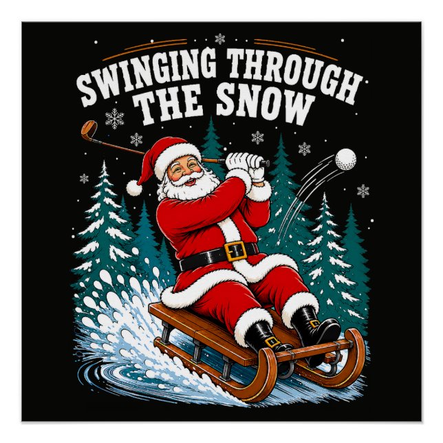 Santa Golfing Merry Christmas Golfer Poster (Front)