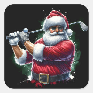 Santa Golfing on a Winter Day Square Sticker